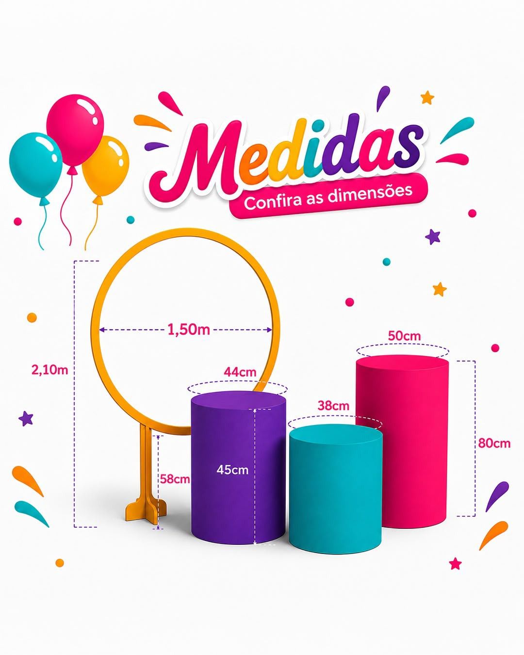 Medidas dos cilindros e peças da Evento Pronto